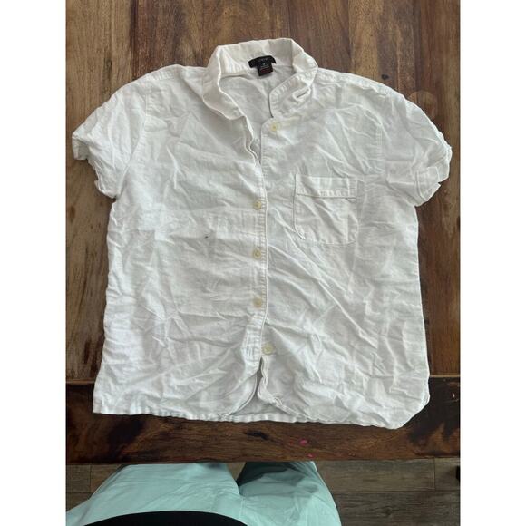 J.CREW Women's White Linen Blended Button Down Shirt & Pant Set Size Medium pj’s - Picture 1 of 10